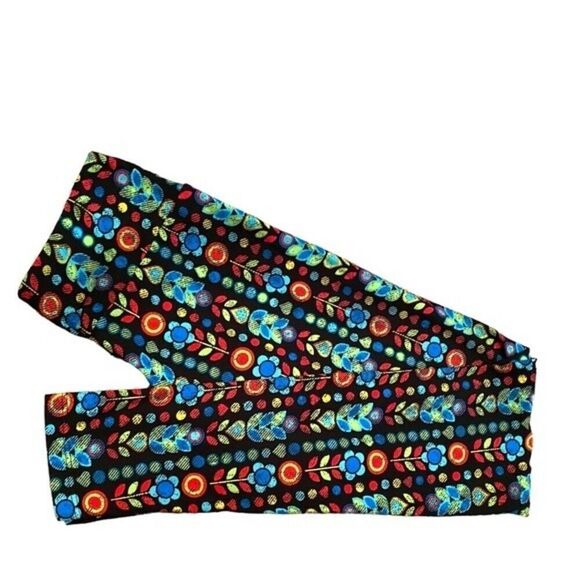 0513 LuLaRoe Size OS Leggings Daisy Folk Art Print New - Picture 1 of 4